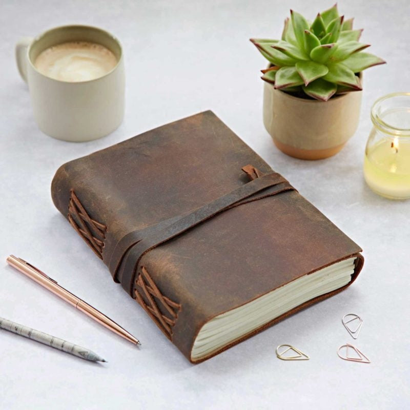 Buffalo Brown Fairtrade Leather Journal with Leather Tie