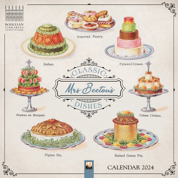 Front cover of Mrs Beeton's Classic Dishes 2024 wall Calendar