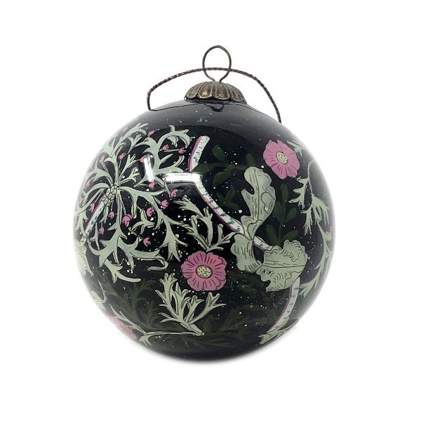 'Pink Seaweed' Morris & Co. Hand-Painted Glass Bauble