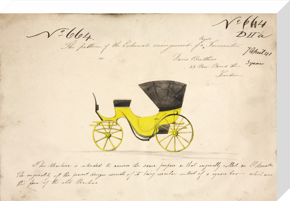 Design for a &#39;Royal Terrometer&#39;, a device for measuring the distance travelled by a carriage