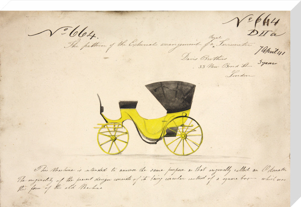 Design for a &#39;Royal Terrometer&#39;, a device for measuring the distance travelled by a carriage