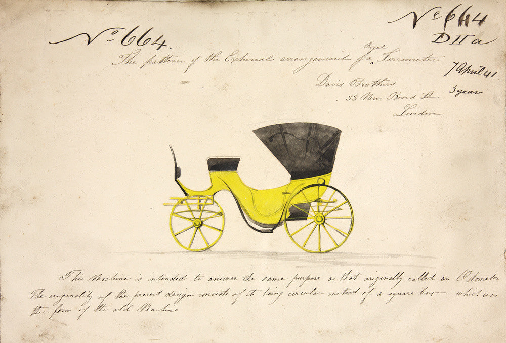 Design for a 'Royal Terrometer', a device for measuring the distance travelled by a carriage