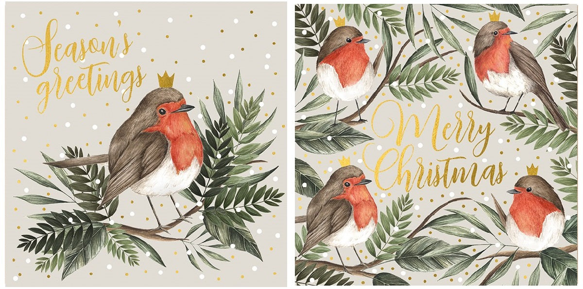 'Robins In Crowns' Christmas Card Wallet Pack (WAX74)