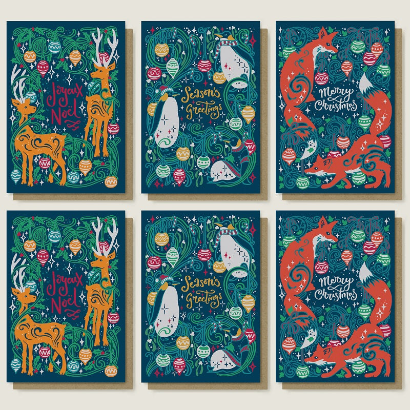 'Christmas Wildlife' Christmas Card Pack Examples of Three Designs